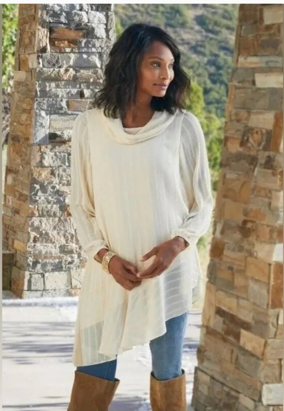 Soft Surroundings Neapolitan Top Natural Cowl Neck Asymmetric Hem Size Large